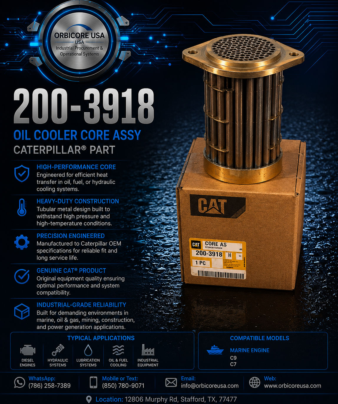 Genuine CAT 200-3918 Oil Cooler Core